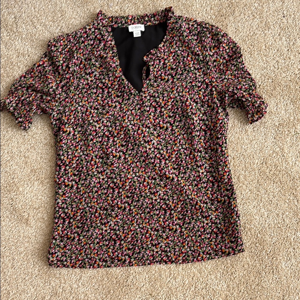 J. Crew Pink and White Fitted Blouse with Mandarin Collar